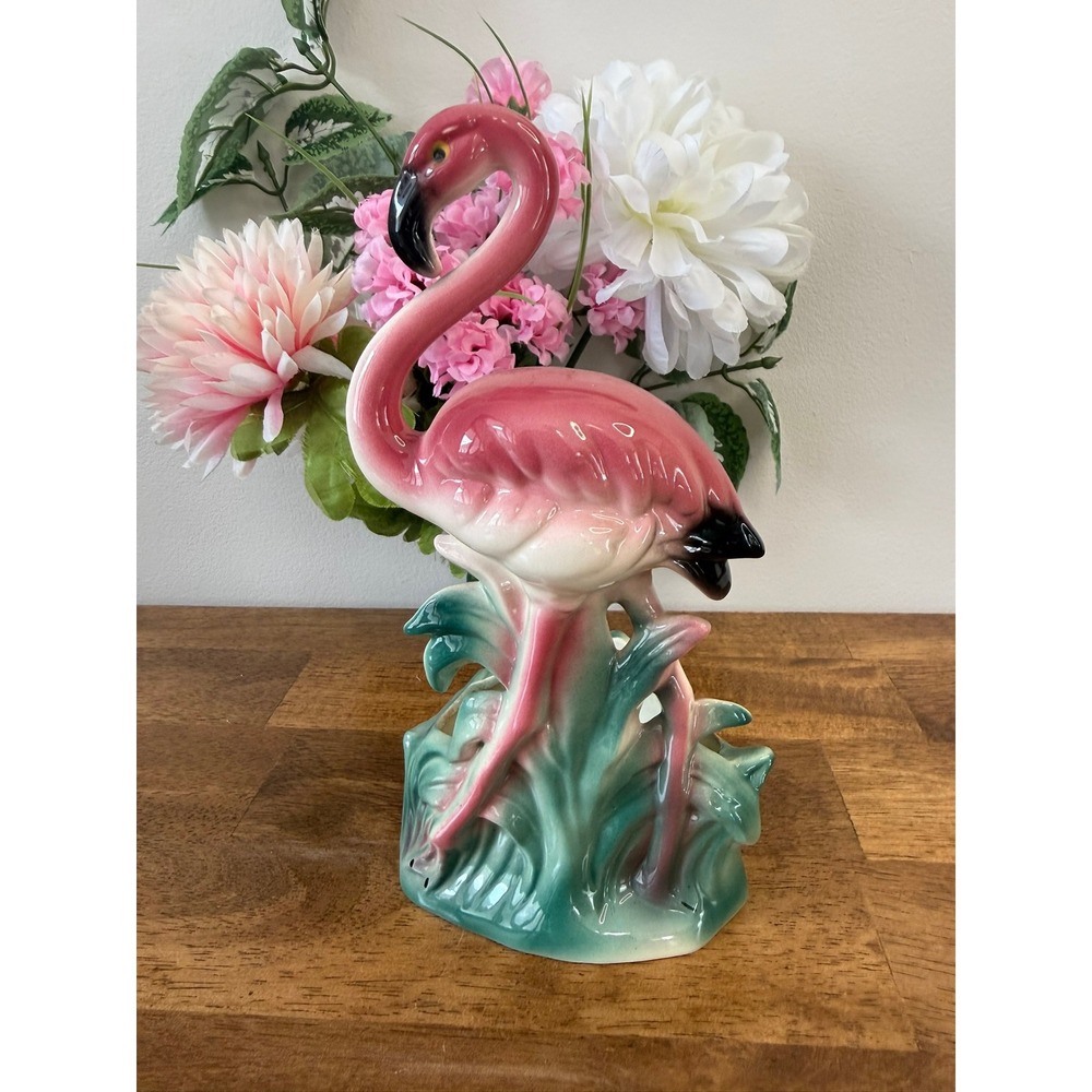 Vintage Pink Flamingo Planter Mid Century Palm Beach Glam Tropical Bar Decor